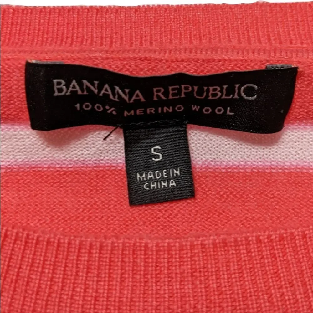 BANANA REPUBLIC 100% Merino Wool Striped Sweater Pink White S